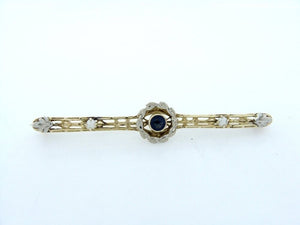 10K GOLD VINTAGE SAPPHIRE FRESHWATER PEARL PIN BROOCH