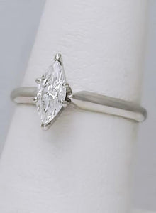 14k WHITE GOLD SIX PRONG SOLITAIRE .60ctw MARQUISE DIAMOND ENGAGEMENT RING