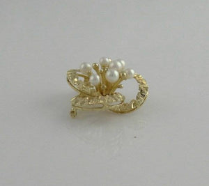 LADIES 14K YELLOW GOLD 8 ROUND PEARL FLOWER PIN BROOCH