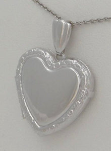 LADIES GIRLS 14K WHITE GOLD ENGRAVABLE HEART LOVE LOCKET PENDANT CHARM 1"