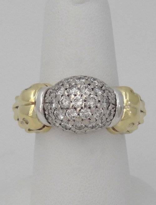 CAVIAR 18K TWO TONE YELLOW GOLD 925 STERLING SILVER 3/4ct DIAMOND DOME BALL RING