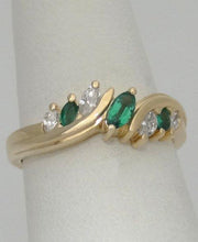 Load image into Gallery viewer, LADIES 14K YELLOW GOLD MARQUISE 1/4ct GREEN TOURMALINE DIAMOND RING
