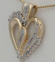 Load image into Gallery viewer, LADIES 10K YELLOW GOLD 1/2ct ROUND BAGUETTE DIAMOND HEART LOVE PENDANT CHARM 1&quot;
