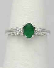 Load image into Gallery viewer, LADIES 14k WHITE GOLD 1/2ct OVAL NATURAL EMERALD .10ct ROUND DIAMOND RING
