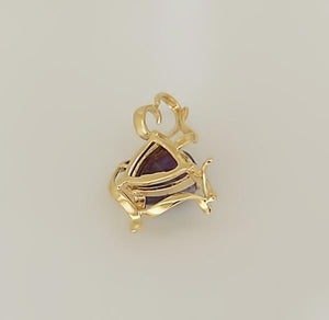 14k YELLOW GOLD HIGH POLISH CUSTOM MADE TUMBLED NATURAL AMETHYST PENDANT 1.28"