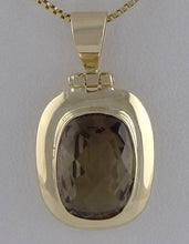 Load image into Gallery viewer, 14K YELLOW GOLD 7.00ct SYNTHETIC SMOKEY TOPAZ SOLITAIRE PENDANT CHARM 1.12&quot;
