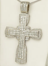 Load image into Gallery viewer, MENS 14k WHITE GOLD 11ct SQUARE ROUND DIAMOND CROSS PENDANT 91.7g 3.90&quot;
