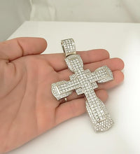 Load image into Gallery viewer, MENS 14k WHITE GOLD 11ct SQUARE ROUND DIAMOND CROSS PENDANT 91.7g 3.90&quot;
