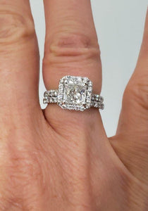 EGL 2.50ct RADIANT DIAMOND ENGAGEMENT BRIDAL SET in 18K WHITE GOLD