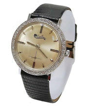 Load image into Gallery viewer, VINTAGE 14k WHITE GOLD LUCIEN PICCARD 1/2ct DIAMOND SILVER LEATHER WATCH 33m
