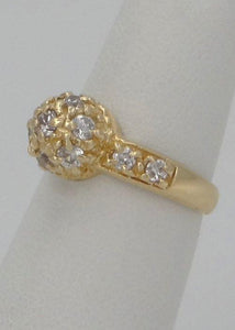 LADIES 18K YELLOW GOLD 1/2ct ROUND CUBIC ZIRCONIA BALL CIRCLE SPHERE DOME RING