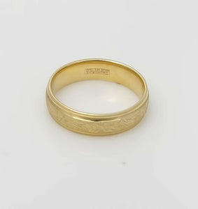 14k YELLOW GOLD BRUSHED MILGRAIN WEDDING BAND CROWN 6MM