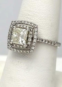 1 1/2 CT. PRINCESS CUT DIAMOND DOUBLE HALO ENGAGEMENT RING IN 14K WHITE GOLD