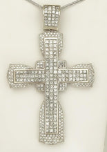 Load image into Gallery viewer, MENS 14k WHITE GOLD 11ct SQUARE ROUND DIAMOND CROSS PENDANT 91.7g 3.90&quot;
