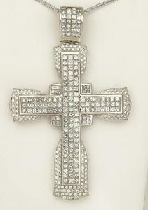 MENS 14k WHITE GOLD 11ct SQUARE ROUND DIAMOND CROSS PENDANT 91.7g 3.90"