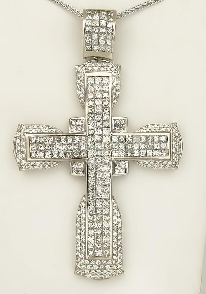 MENS 14k WHITE GOLD 11ct SQUARE ROUND DIAMOND CROSS PENDANT 91.7g 3.90