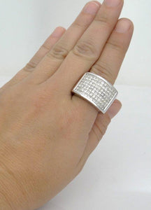MENS 14K WHITE GOLD 5.00ct SQUARE DIAMOND PAVE WIDE BAND HEAVY RING