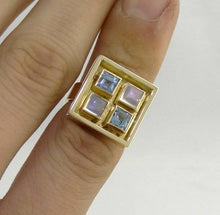 Load image into Gallery viewer, 18K YELLOW GOLD SQUARE CONTEMPORARY PRINCESS CUT BLUE CZ OPAL RING
