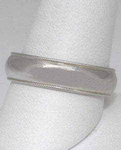 MENS 14K WHITE GOLD HIGH POLISH PLAIN MILLGRAIN EDGE WEDDING BAND RING 10 3/4 6m