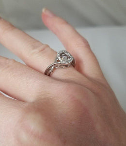 LADIES 14k WHITE GOLD 1/3ct ROUND SHIMMER FLOATING DIAMOND HALO FILIGREE RING