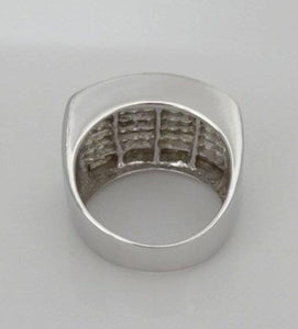 MENS 14K WHITE GOLD 5.00ct SQUARE DIAMOND PAVE WIDE BAND HEAVY RING