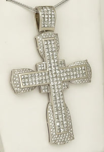 MENS 14k WHITE GOLD 11ct SQUARE ROUND DIAMOND CROSS PENDANT 91.7g 3.90"