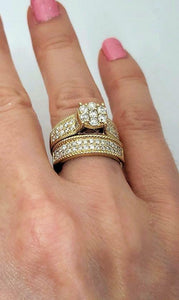 14k YELLOW GOLD 2.12ct ROUND DIAMOND ENGAGEMENT BRIDAL TRIO SET