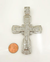 Load image into Gallery viewer, MENS 14k WHITE GOLD 11ct SQUARE ROUND DIAMOND CROSS PENDANT 91.7g 3.90&quot;
