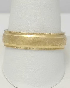 14k YELLOW GOLD BRUSHED MILGRAIN WEDDING BAND CROWN 6MM