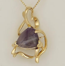 Load image into Gallery viewer, 14k YELLOW GOLD HIGH POLISH CUSTOM MADE TUMBLED NATURAL AMETHYST PENDANT 1.28&quot;
