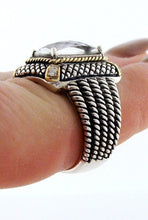 Load image into Gallery viewer, 925 STERLING SILVER 18K GOLD PINK QUARTZ DIAMOND CABLE RING
