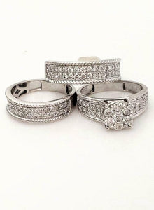14k WHITE GOLD 2.15ct ROUND DIAMOND ENGAGEMENT BRIDAL TRIO SET