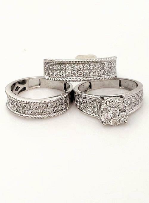 14k WHITE GOLD 2.15ct ROUND DIAMOND ENGAGEMENT BRIDAL TRIO SET