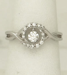 LADIES 14k WHITE GOLD 1/3ct ROUND SHIMMER FLOATING DIAMOND HALO FILIGREE RING