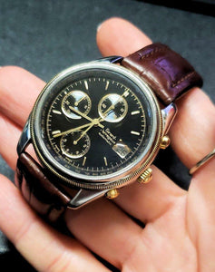 MEN'S GIRARD PERREGAUX GP 4900 18K GOLD & STEEL 38MM BLACK DIAL CHRONOGRAPH