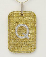 Load image into Gallery viewer, 14k YELLOW GOLD 3.00ct YELLOW DIAMOND LETTER Q INITIAL DOG TAG PENDANT 2.33&quot;

