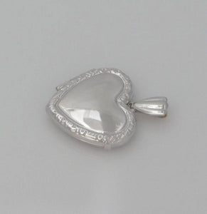 LADIES GIRLS 14K WHITE GOLD ENGRAVABLE HEART LOVE LOCKET PENDANT CHARM 1"