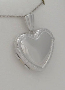 LADIES GIRLS 14K WHITE GOLD ENGRAVABLE HEART LOVE LOCKET PENDANT CHARM 1"