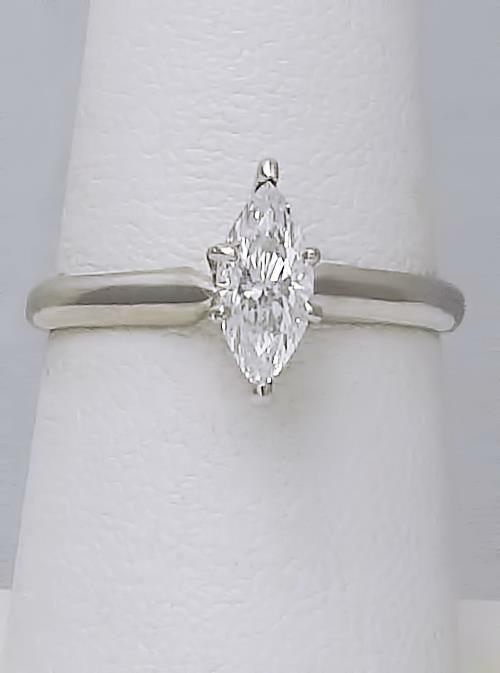 14k WHITE GOLD SIX PRONG SOLITAIRE .60ctw MARQUISE DIAMOND ENGAGEMENT RING
