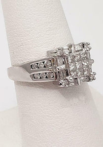 3/4ct PRINCESS HALO DIAMOND ENGAGEMENT or PROMISE RING in 14K WHITE GOLD