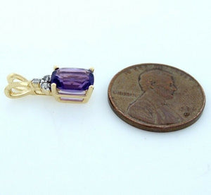 14K GOLD 1 1/2ct RADIANT AMETHYST DIAMOND PENDANT