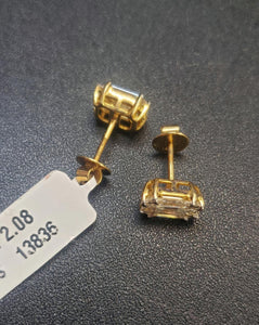 2.08ct T.W. Emerald Diamond Composite Studs Earrings in 18k Yellow Gold