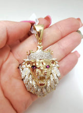 Load image into Gallery viewer, MENS LION HEAD DIAMOND &amp; RUBY EYES PENDANT 10K YELLOW GOLD
