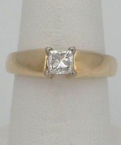 LADIES 14K YELLOW GOLD .56ct PRINCESS SOLITAIRE DIAMOND ENGAGEMENT RING 6 3/4