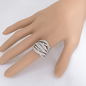 SIMON G. 18k WHITE GOLD 1.18ct VS ROUND DIAMOND CLUSTER WIDE WAVE COCKTAIL RING