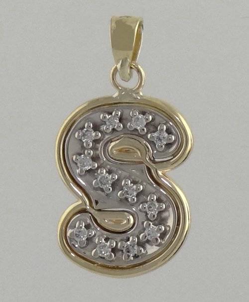 14K YELLOW GOLD 1/10ct DIAMOND LETTER INITIAL S PENDANT CHARM