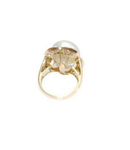 Load image into Gallery viewer, 14k YELLOW GOLD LARGE 15mm BUTTON PEARL &amp; DIAMOND STATEMENT RING
