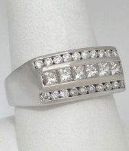 Load image into Gallery viewer, LADIES 14k WHITE GOLD 1.00ct ROUND PRINCESS CUT DIAMOND 3 THREE ROW RING 9 10mm
