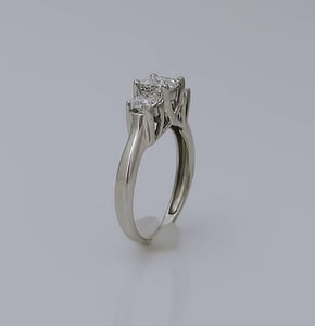 14k WHITE GOLD 1.00ct PRINCESS CUT DIAMOND THREE STONE ENGAGEMENT RING