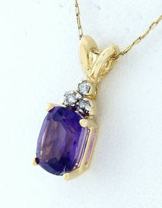 14K GOLD 1 1/2ct RADIANT AMETHYST DIAMOND PENDANT